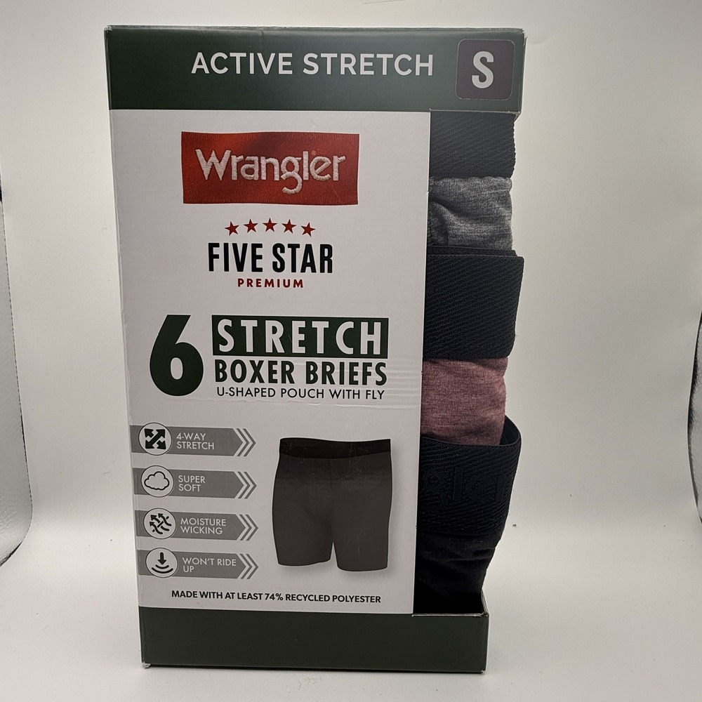 Wrangler Men's Active Stretch Boxer SMALL Briefs 6-Pack U-Shaped Pouch with Fly